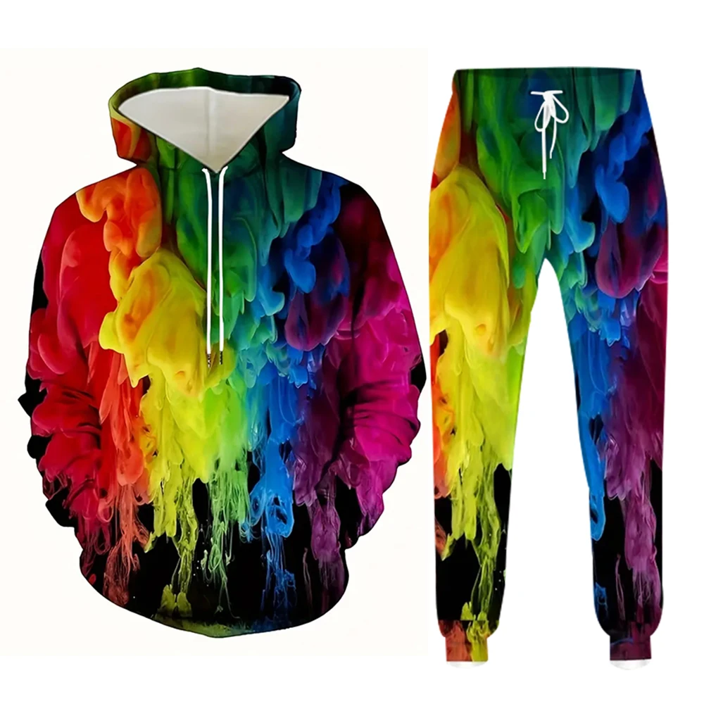 Autumn Bright Flames 3D Printed Hoodie Suit Men Sweatshirts Sweatpants Casual Fashion Two Piece Tracksuit Set Men\'s Clothing