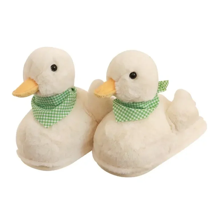 Duck Plush Cotton Slippers Women Cute  Winter Cartoon Home Non-slip Floor Fur Slippers Home Confinement Shoes Chaussure Femme