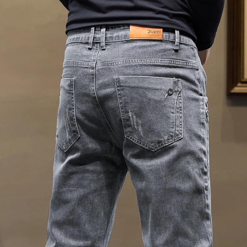 

2025 New Korea Men Jeans Cargo Denim Pants Casual Gray Streetwear Straight Jeans Male Trousers Mens Clothing Size 27-36