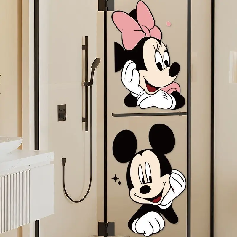 ミッキーミニーかわいいガラスステッカーパーソナライズされた漫画かわいいキッチンドアガラス玄関装飾衝突防止ステッカー