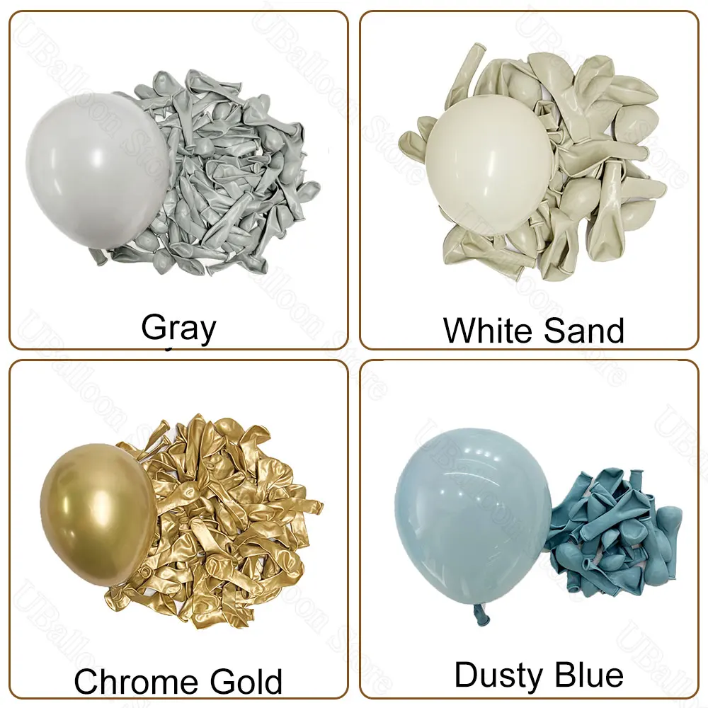 40Pcs Dusty Blue Balloons for Baby shower Boho Gray White Sand Chome Gold Dusty Blue Baby Shower Balloons for Boy Birthday Decor