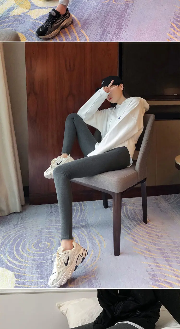 Black Leggings Woman Insulated Skin Student Nude Hips Jog Embroidery Loose Bootcut Thermo Checkered Matte V-Cut Beautiful Tights