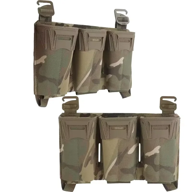 Tactical Triple 5.56 9MM Mag Pouch MOLLE Elastic Holster For Vest Plate Carrier Multi-Caliber Magazine Holder