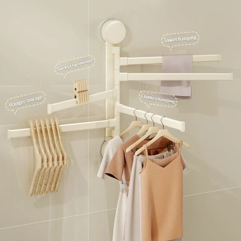 

No Need To Drill Suction Cup rotating towel rack bathroom multi-bar folding rack Toilet towel rack Kitchen storage rack