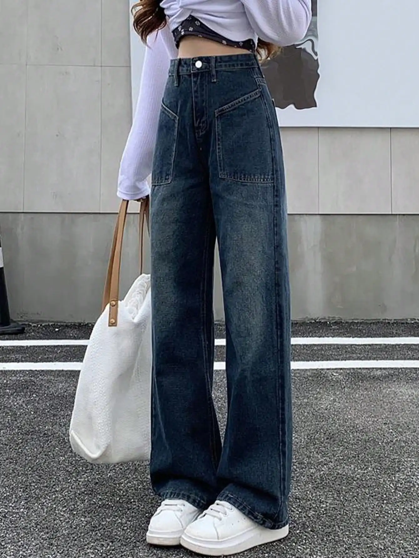 Easiest for Match Wide-Leg Jeans for Women in Spring and Autum New Chic Trendy Design Niche Loose High-Waisted Straight Floor-Length Pants