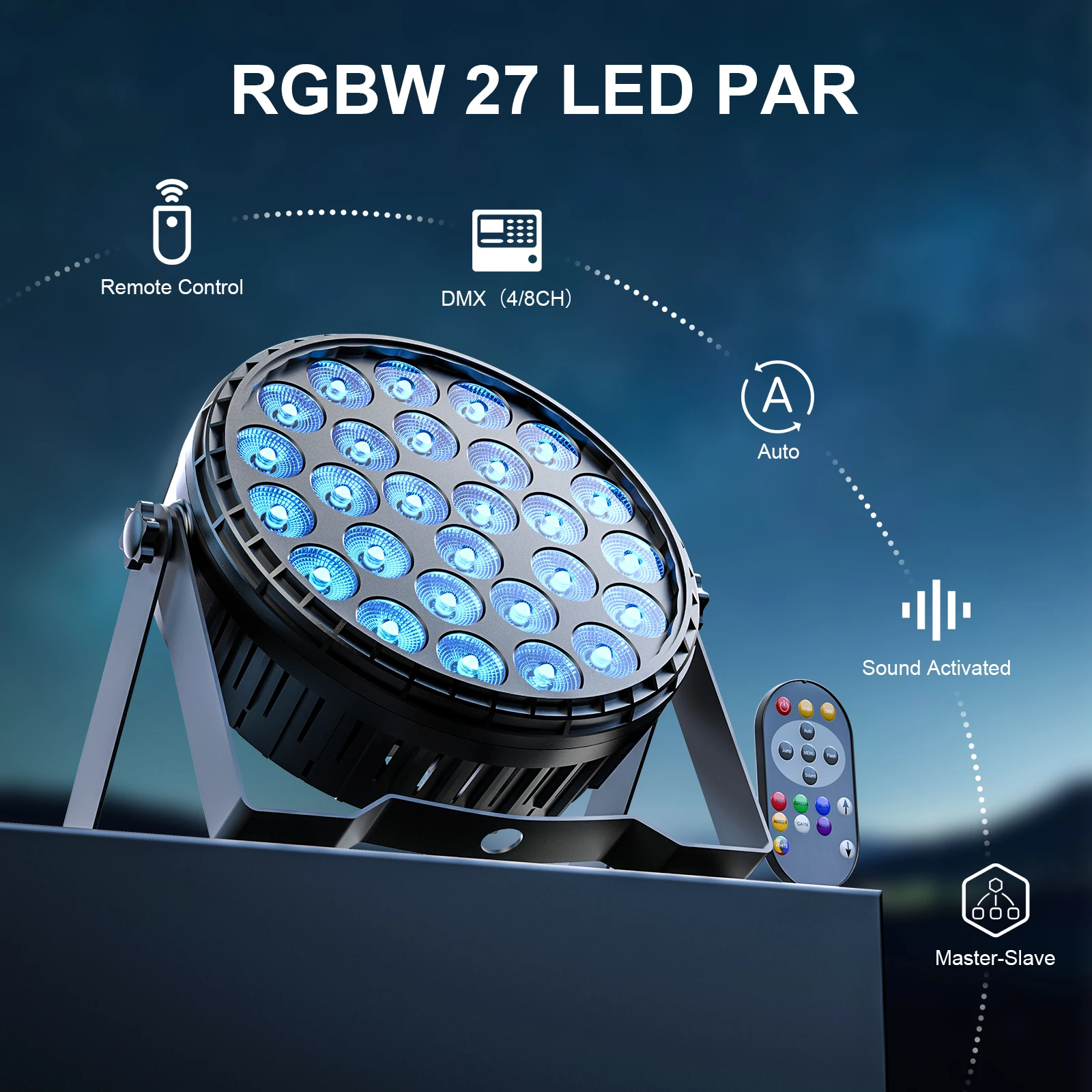 Yiflamefly 216W Par-Scheinwerfer 27X8W RGBW LED Bühneneffektbeleuchtung mit Fernbedienung & DMX512-Steuerung für KTV, Theater, Bar, Konzert, DJ-Party – Detail 5