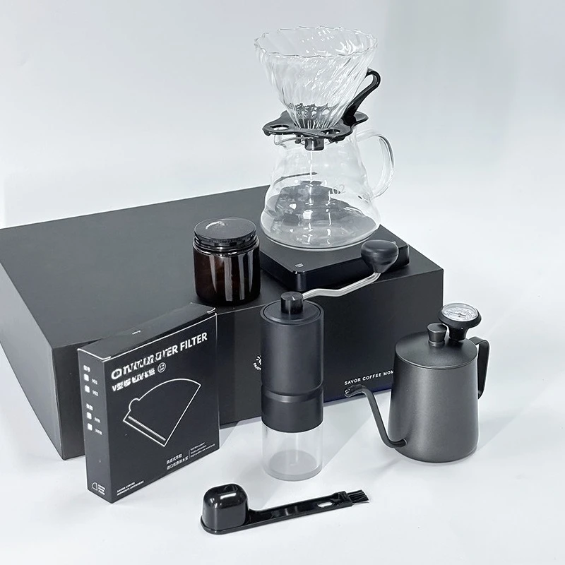 

structure hand-brewed coffee pot set cover heat-resistant glass drip coffee funnel filter cup bean grinder household