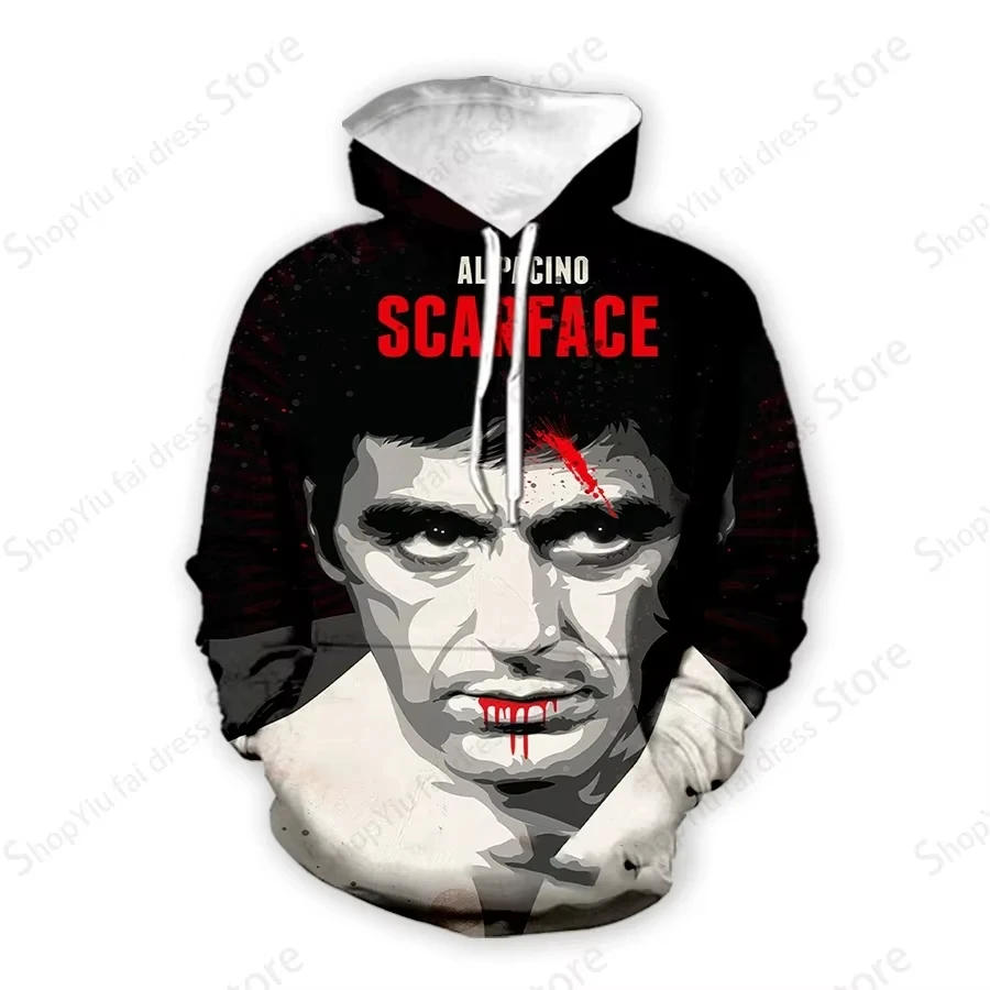 فيلم Scarface ثلاثية الأبعاد طباعة الجرافيك هوديس الرجال النساء موضة المتضخم هوديي البلوز رجل معطف المرأة تعرق توني مونتانا الملابس