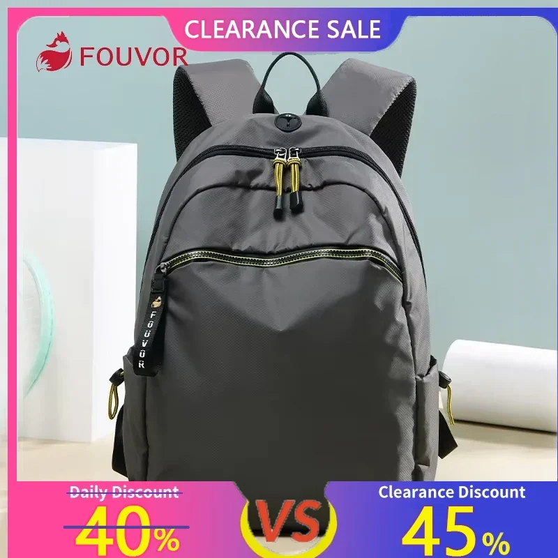 

Fouvor Grey Backpack Lightweight Nylon Multiple Zippers Adjustable Padded Straps Travel School Backpacks Fashion Bags 2930-03