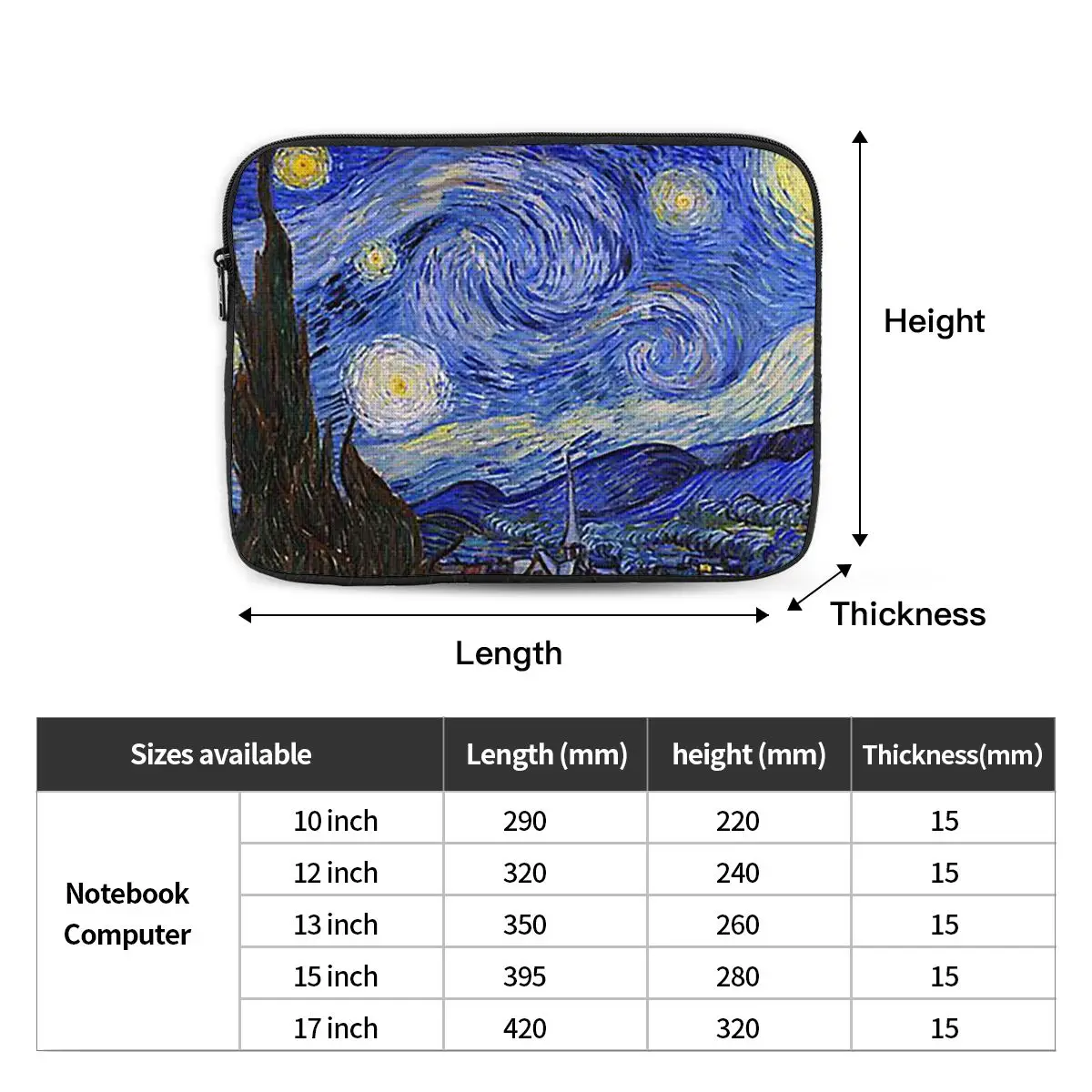 The Starry Night By Vincent Van Gogh Notebook Laptop Bag Case Pouch For Macbook Air Pro Tablet Shockproof Case Bag