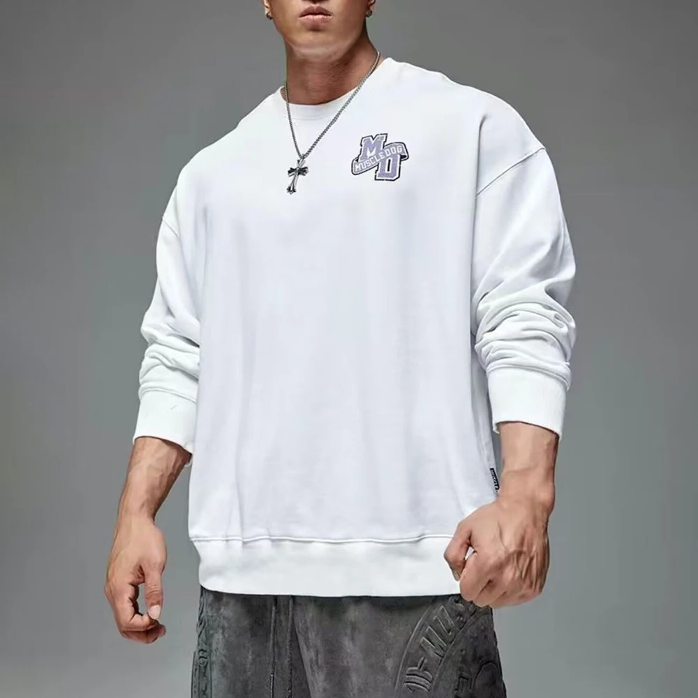Mens Y2k Round Neck Sweatshirt Autumn And Winter New Fashion American Style Printing Loose Casual Sports Fitness Long Sleeve Top