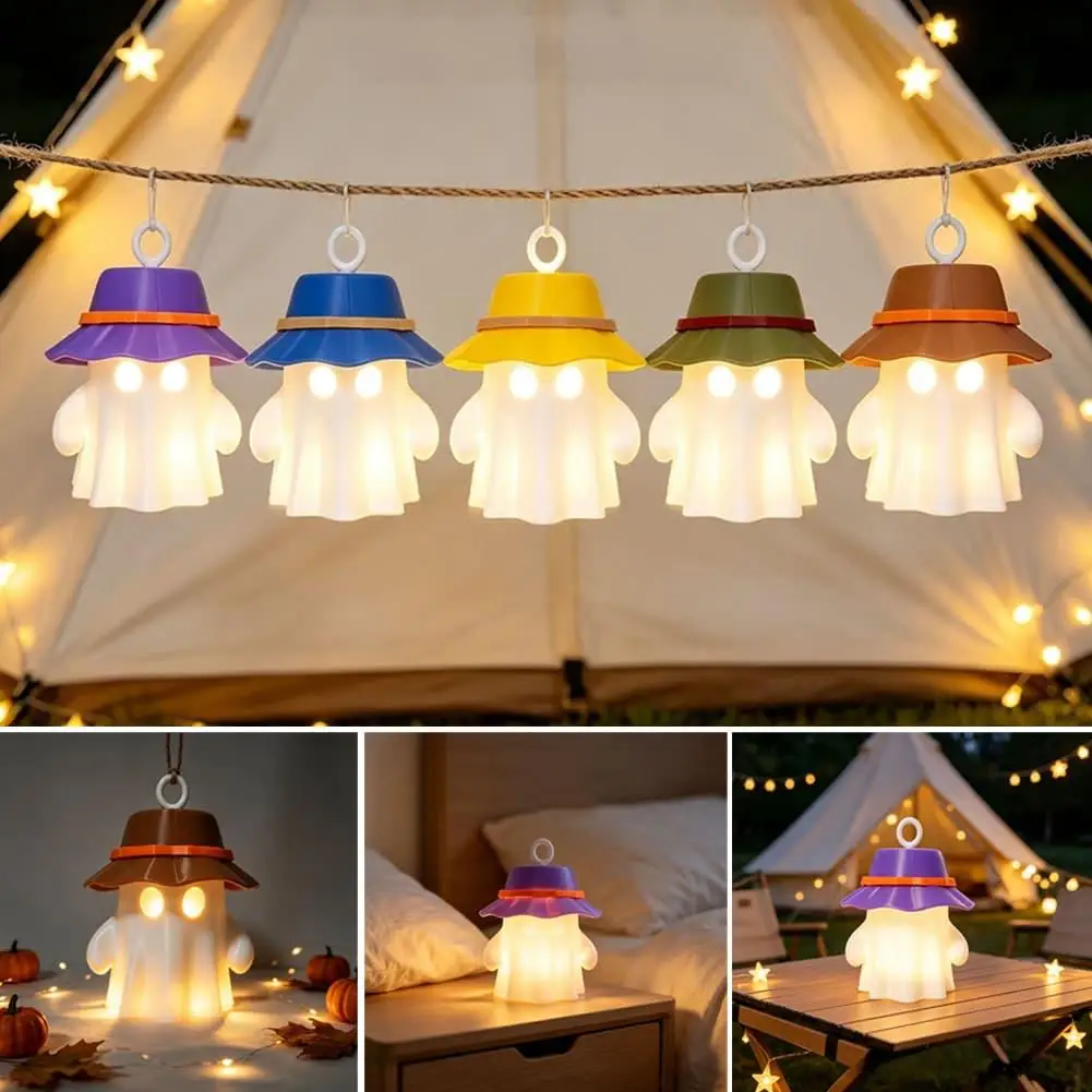 Cute Ghost Night Light LED Lantern Camping Warm Flickering Glow Ghosts Table Lamp for Halloween Decor Gift Various Camping Light