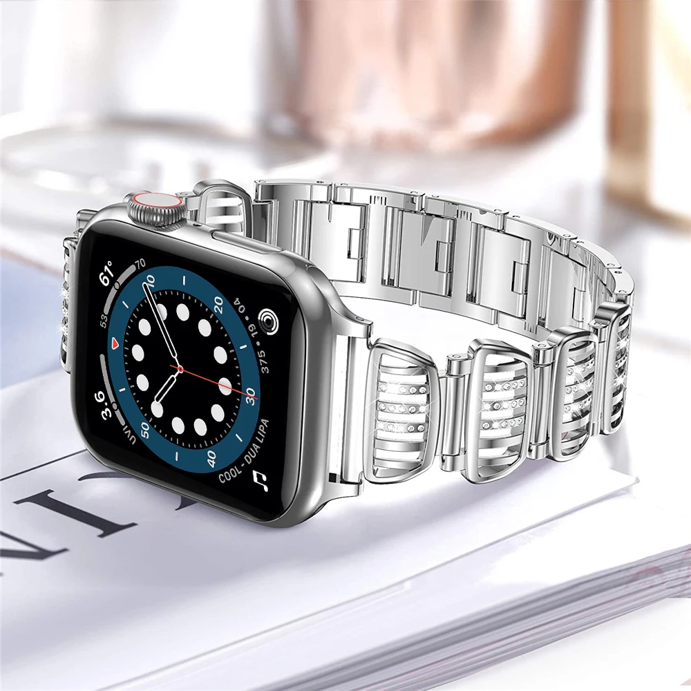 

Bling bands for apple watch 6 se band 40mm 44mm series 5 4 3 38mm 42mm Diamond Stainless Steel women Bracelet for iwatch strap