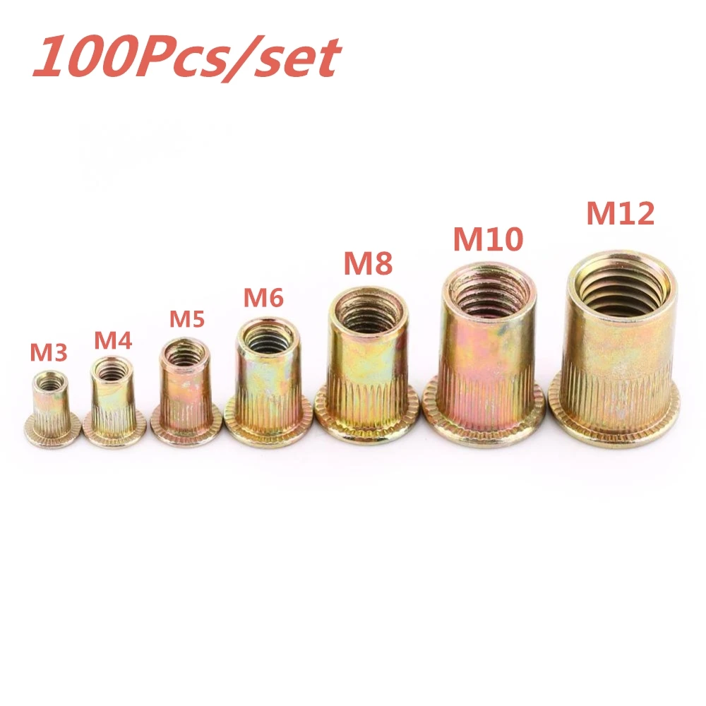 

100Pcs/set Rivet Nuts Tools M3 M4 M5 M6 M8 M10 M12 Carbon Steel Rivnuts Blindnuts Nuts Insert Rivet Multi Sizes Tools