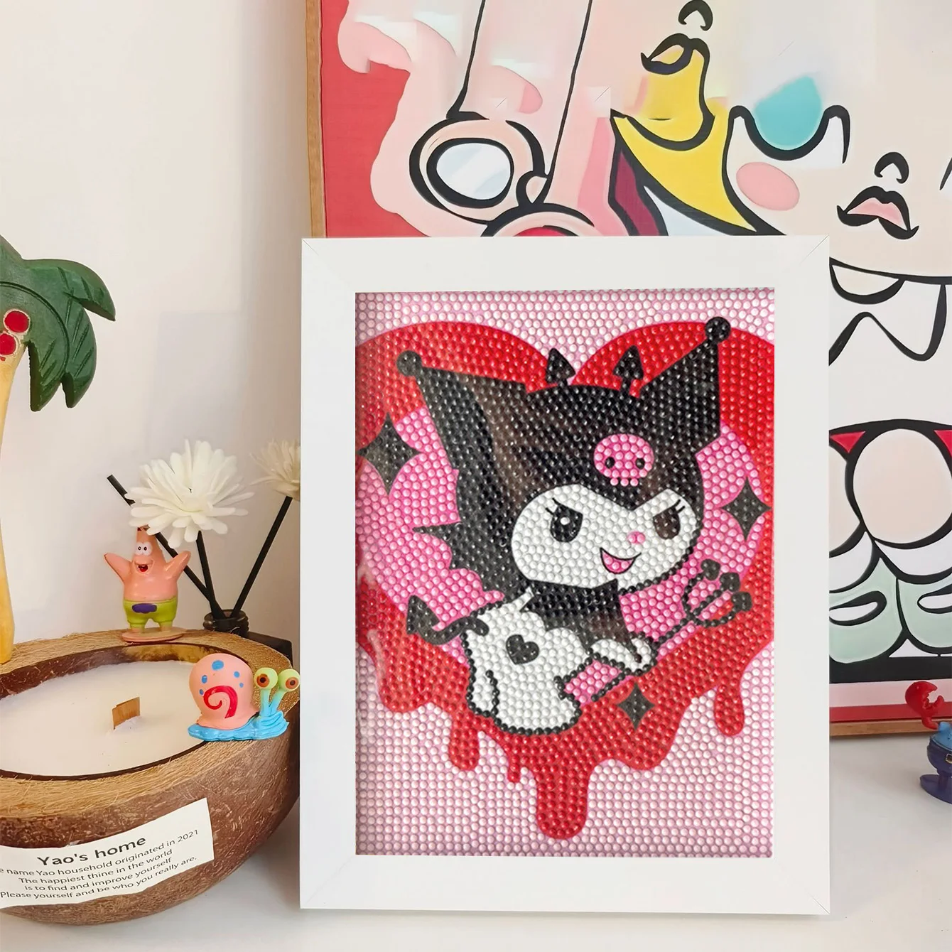 

Sanrio Crystal Diamond Paste Painting Handmade DIY Frame Decoration Painting Devil Kuromi Cross Embroidery Kit Birthday Gift