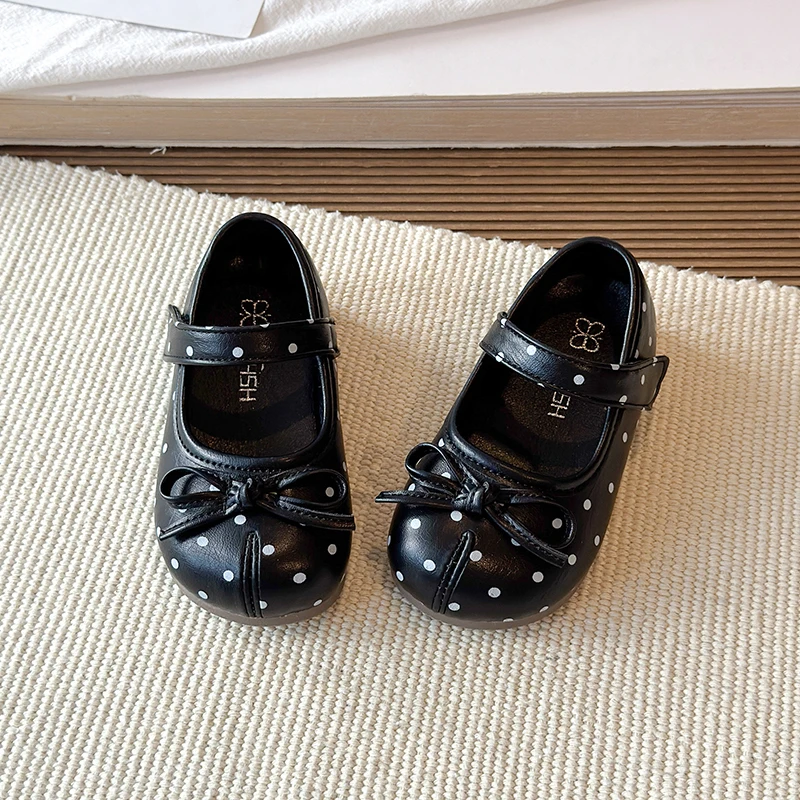 Autumn Girl's Mary Janes Polka Dot Bowknot Sweet Kid's Flat Shoe Solid Colors Anti-slip Daily Versatile Chic Children Shoes