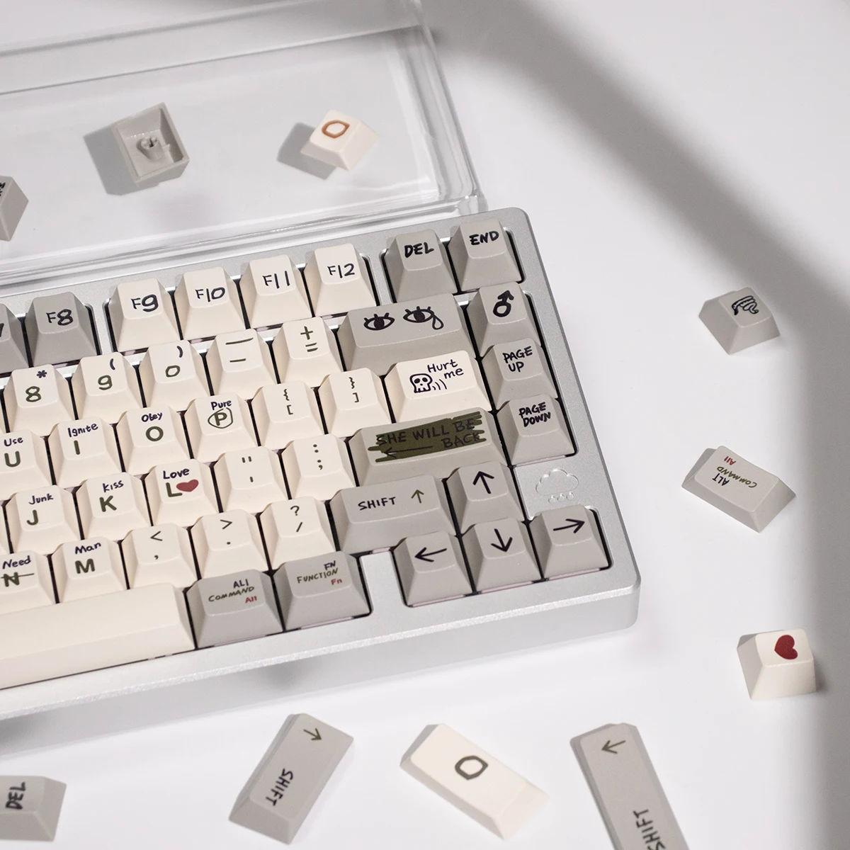Retro Love Story  Keycap 143-Key 61/64/75 Mechanical Keyboard Pbt Sublimation Cherry Hand-Painted Style Khaki Gray Keycaps