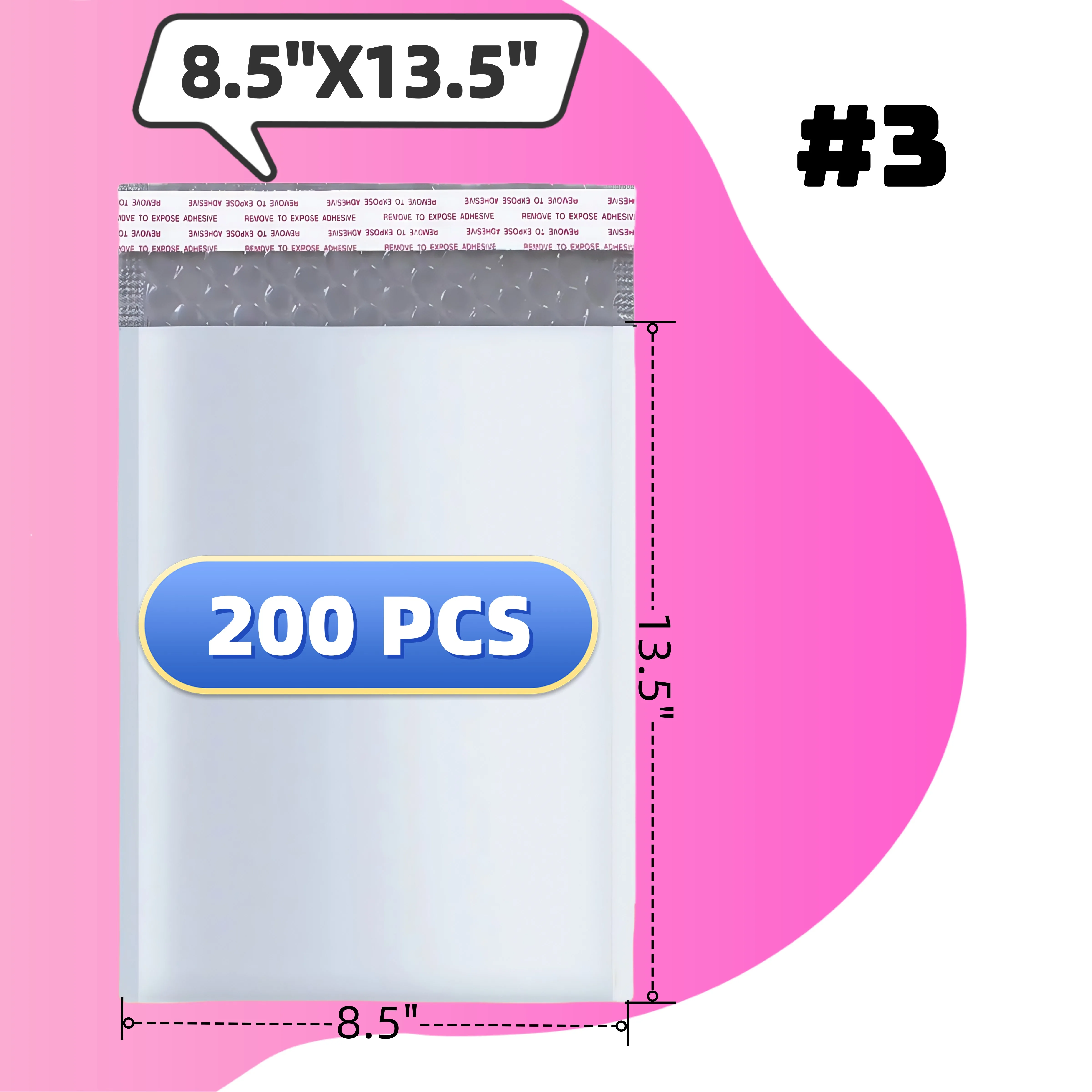200 piezas # 3 8,5X13,5 BUBBLE DE POLY MAILERS ENVÍO MAILING BOLSAS PADIDO ENVELOPA SELLO