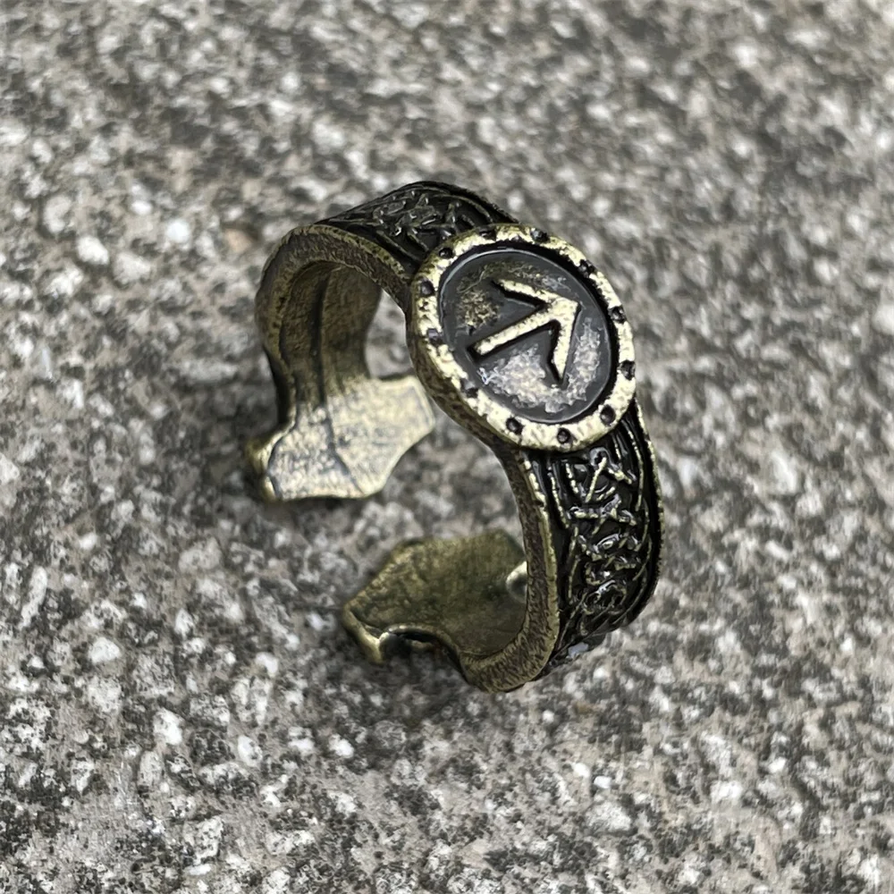 Nostalgia Viking Runes TIWAZ Sowilo Finger Open Ring Gothic Adjustable Rings For Women Men Accessories