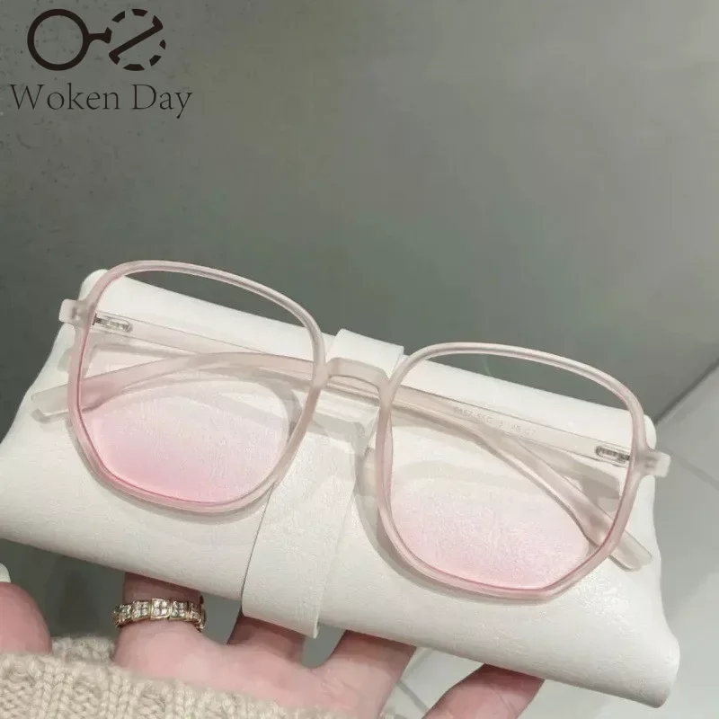 New Trend Korean Oversized Gradual Pink Powder Blusher Myopia Glasses Anti Blue Light Blocking Computer Eyewear Diopter 0