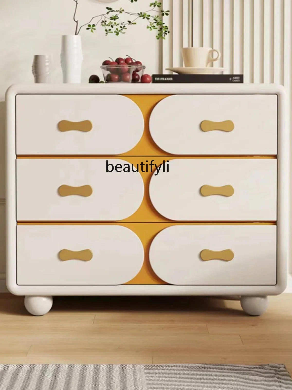 

yj15 Nordic Style Solid Wood Entrance Cabinet Living Room Partition Cream Color Five Buckets Six Buckets Bedroom Storage Cabinet