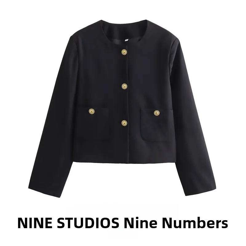 

NINE ZAR Women's Casual ort Jaet Gold Button ket Design Outerwear Top European Sle Long Sve ort Length