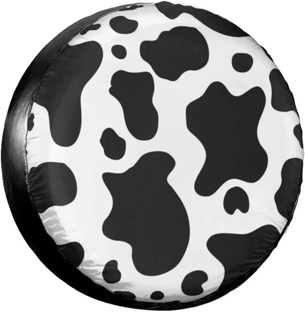 Pneu de secours imprimé vache noir et blanc, protection de roue universelle, étanche, anti-poussière, 14, 15, 16, 17 pouces