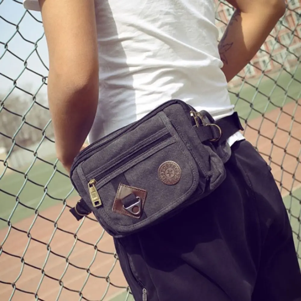

Large Capacity Outdoor Waist Bag Canvas Adjustable Climbing Fanny Bag Multi-layers Multifunctional Travel Chest Bag Fitness