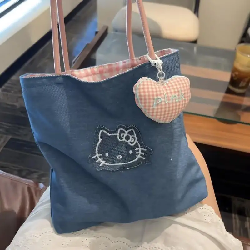 Kawaii Sanrio Hello Kitty Cowboy Handbag Cute Cartoon Versatile Portable Storage Shoulder Bag Girls Birthday Creative Gifts