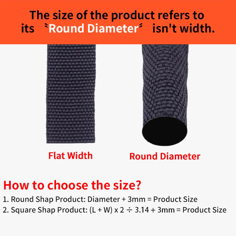 2/10M Heat Shrink Braided Sleeving 6mm - 100mm Auto Car Wire Wrap Sheath Insulated Tube Line Protection Black PET Cable sleeve