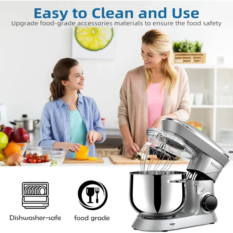 Aço inoxidável Kitchen Stand Mixer, misturador elétrico com tigela, Dishwasher Safe Anexos, 10-Speed, Vezzio, 660W, 9.5 Qt