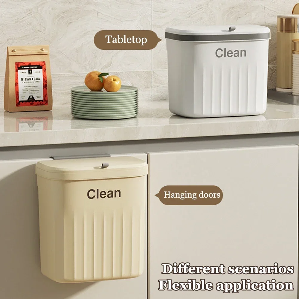

8.5/12L Wall Mounted Trash Can Household Galley Waste Bin Hanging Bathroom Trash Can With Lid Food Garbage Bin Kitchen