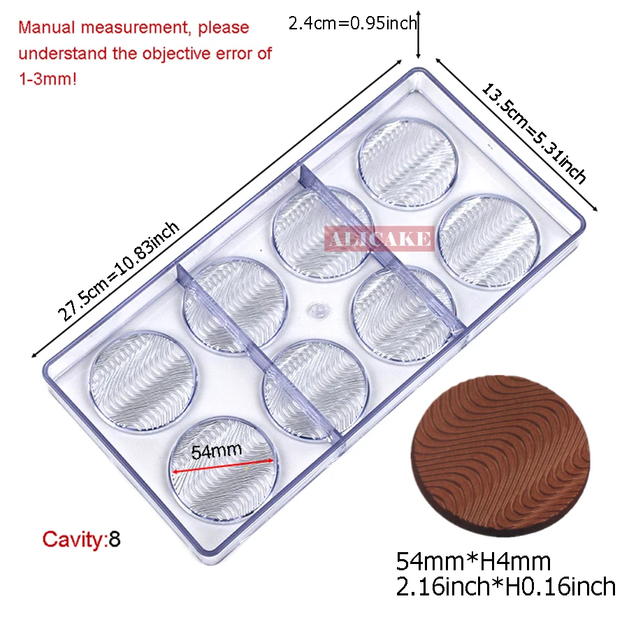 Chocolate Mold Polycarbonate Round Cookie Shape Confectionery Baking Pastry Utensils 8 Cavity