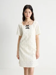 DUSHU Women's Sweet Style Bow Collar Short Dress 2024 Summer New Design Versatile Casual Gentle Dress For Female 24DS82786