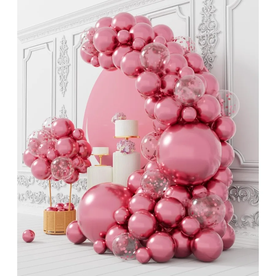 100 pièces ballons rose métallisé différentes tailles 18 12 10 5 pouces Chrome Latex brillant ballons à hélium décoration de fête pour anniversaire