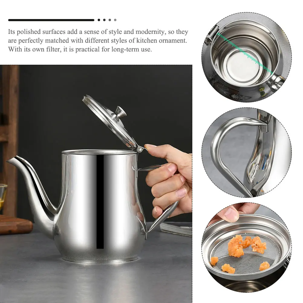 

Large Capacity Stainless Steel Oil Storage Container Grease Can For Kitchen Cooking Oil Holder Pot Filter Ladle Household