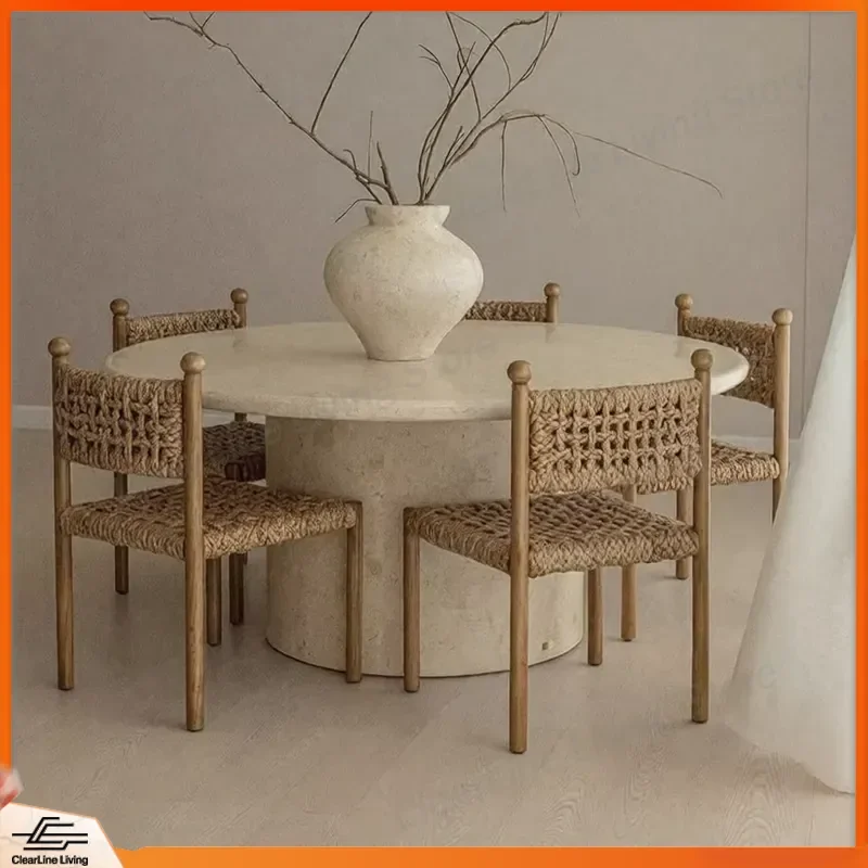 French Farmhouse Solid Wood Dining Chair Hand Woven Seat Comfortable Modern Home Apartment Living Room Cafe Hotel Furniture