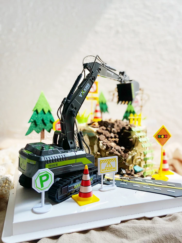 Big Engineering Vehicle Cake Decor Digging Machine Cake Toppers Crane Happy Birthday Party Decor Kids Boys Birthday Toys Gifts