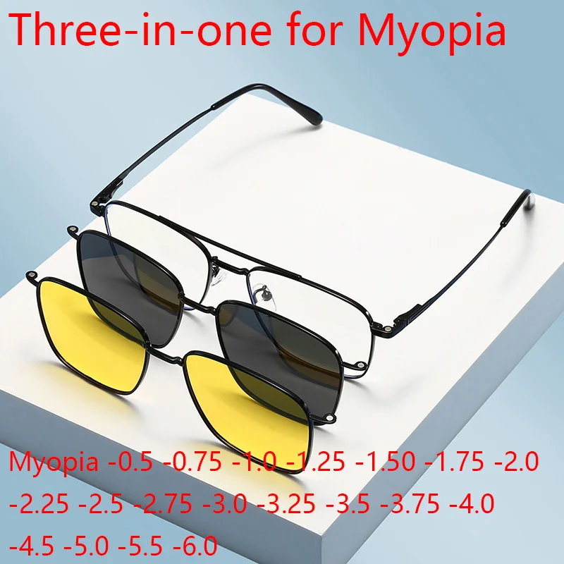 MyopiaPrescription Multifunctional Glasses Polarizing Plate Irregular Frame -0.5 to -6.0 Magnetic Sunglasses Clip Prescription