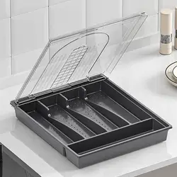 Plastic Cutlery and Flatware Storage Box Covered Utensil Tray for Kitchen Drawer and Countertop Spoons Forks Knives Holder Case