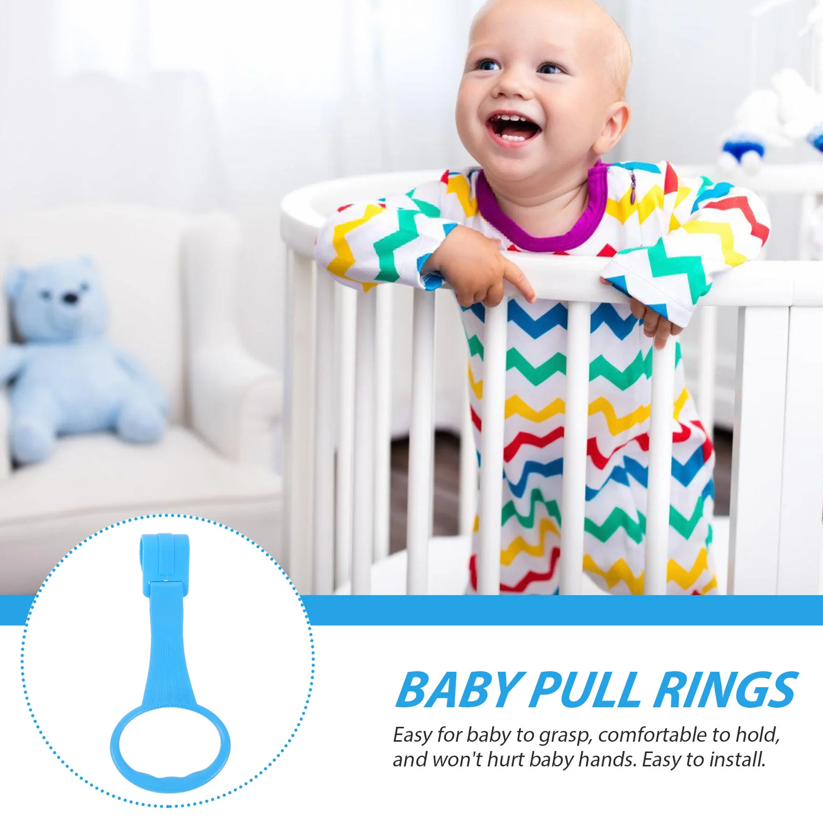 4Pcs Baby Bed Pull Rings Rounded Edges Safe for Hands Easy to Carry Travel Friendly Crib Stand Ring Toddler