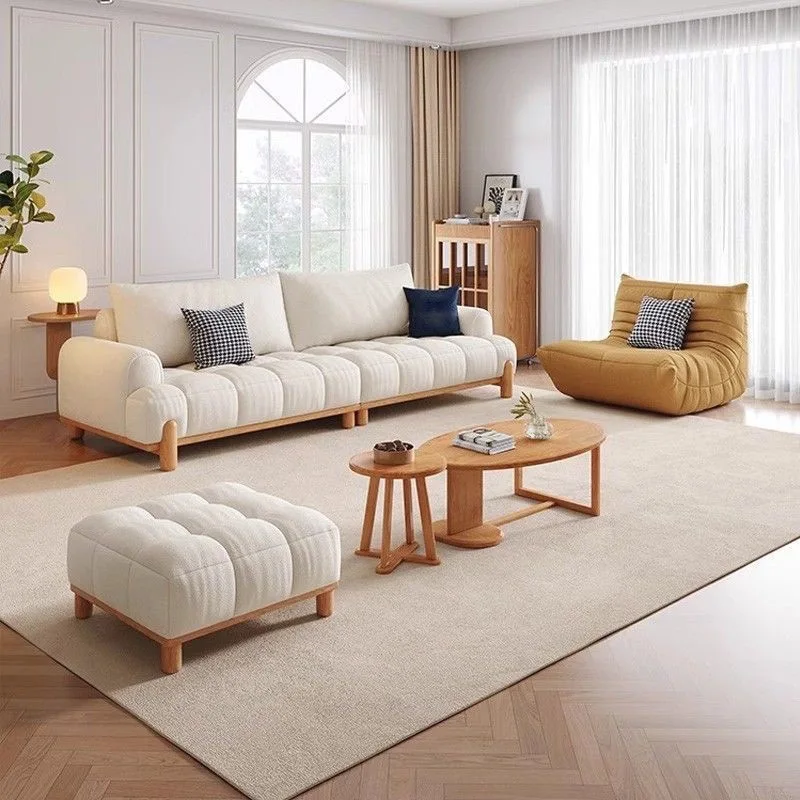 

Cream wind cat scratching fabric sofa marshmallow small apartment living room Japanese log wind Nordic cloud sofa