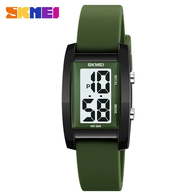 SkmeiCross-Border Atacado Esportes Transparente Caso Quadrado Multi-Função Eletrônico Moda Estudante Relógio