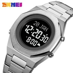 SKMEI Muslim Digital Watchfor Man Qibla Name Display Philgrimage Time Reminder Luxury Stainless Steel Fashion Men's Wristwatch