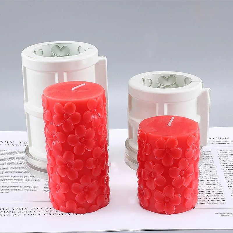 Flower Candle Molds Rose Cylindrical Paraffin Candle Mold Silicone Candle Molds