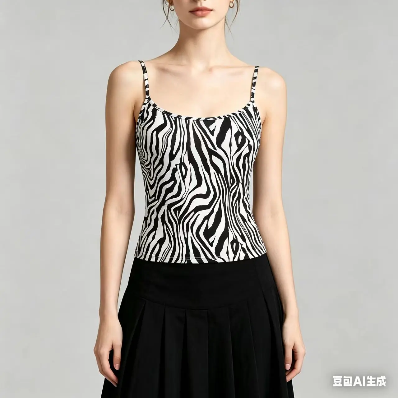 Sommerliches ärmelloses Damen-T-Shirt mit modischem Print und Trägern – vielseitiges, lässiges, atmungsaktives Sling-Top aus mikroelastischem Stoff – Detail 8
