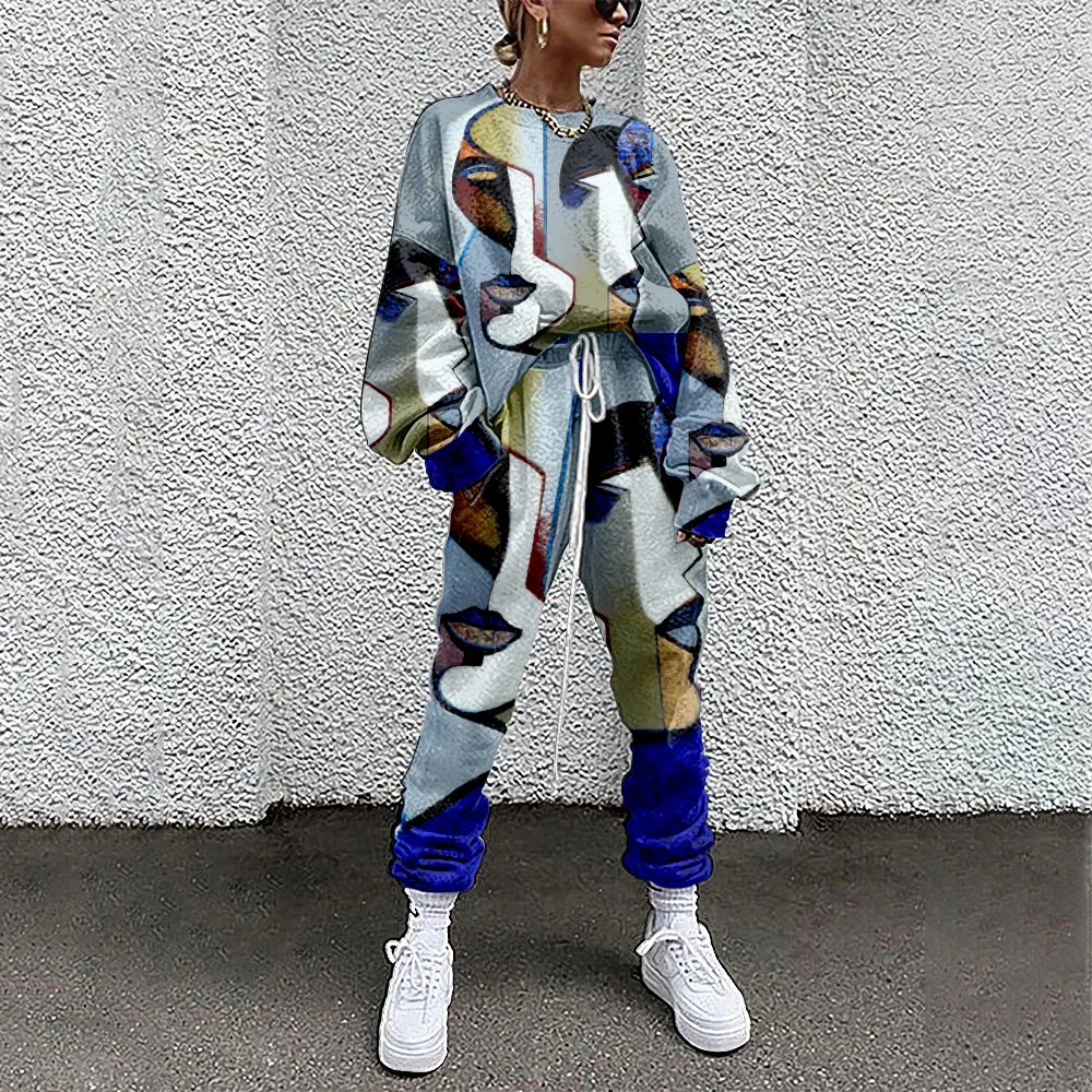 

Women Tracksuit Sweatshirt+Straight Sweatpants Art Print 2 Piece Outfit Matching Fitness Sporty Plusize SOJINM 2022 DIY XL