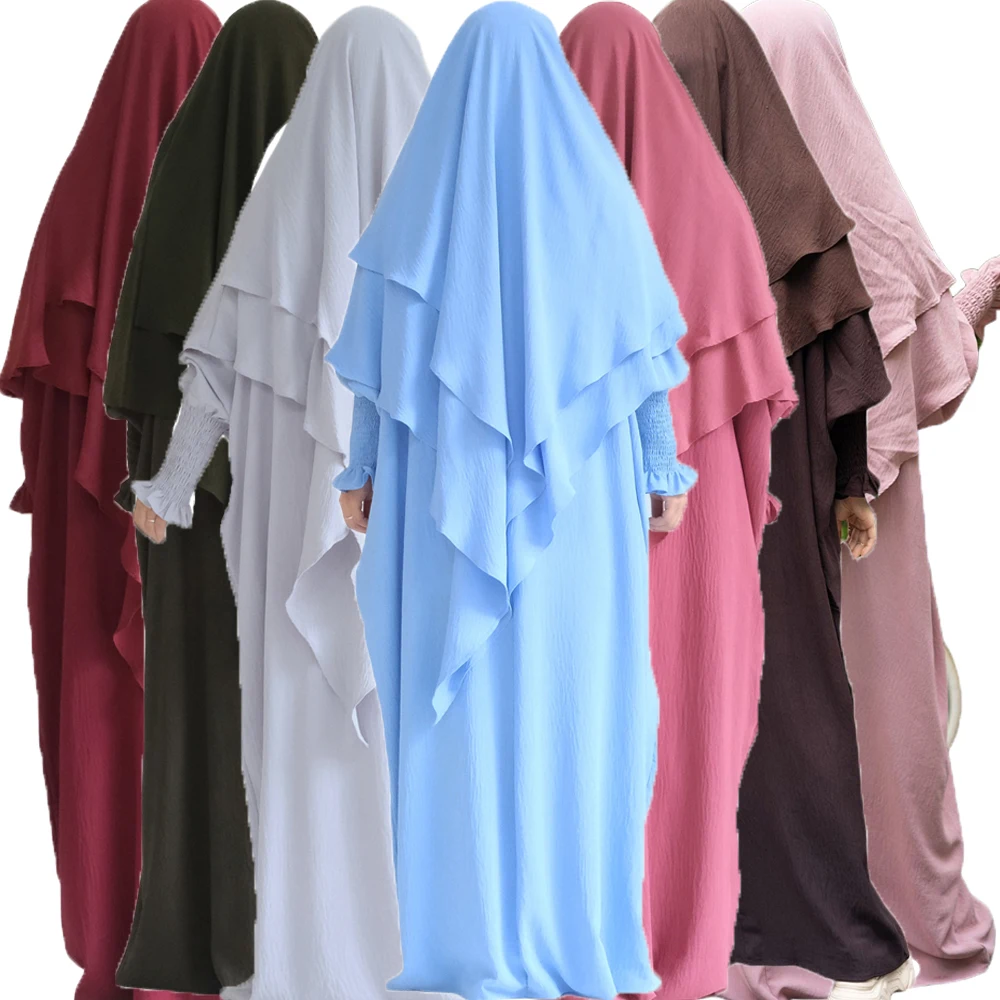 

Ramadan Eid Hooded Hijab Khimar Abayas Islam Abaya Women Prayer Garment Headscarf Muslim 2 Piece Set Modest Kaftan Robe Djellaba