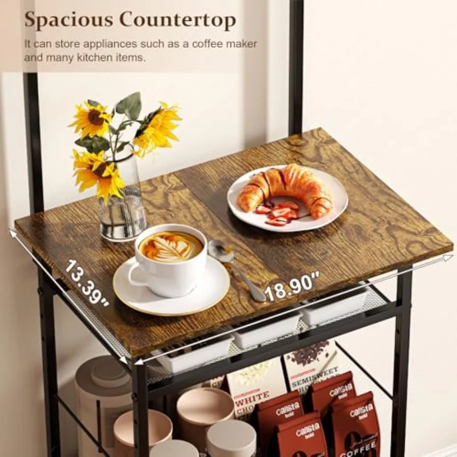 خزانة بار القهوة من 5 طبقات مع باب مرئي، بار قهوة صغير مع 5 خطافات، حامل ميكروويف طويل القامة لزاوية المساحة الصغيرة #4