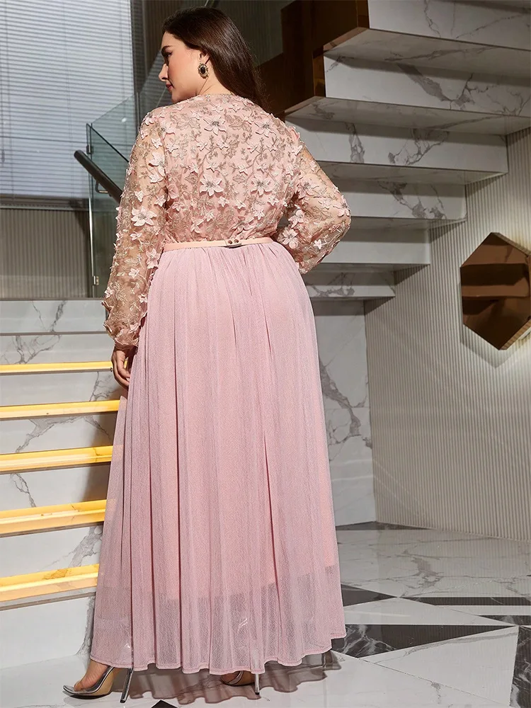 Elegant A-Line Wedding Guest Formal Gown V Neck Long Sleeve Chiffon Evening Dress Appliques Sash Plus size 2025 Free Customized